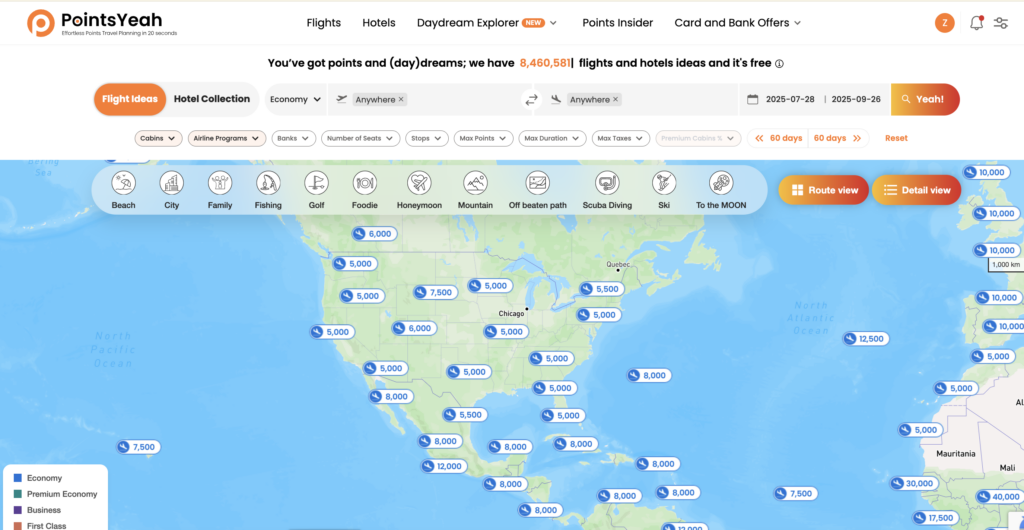 Daydream explorer is great at helping you visualize all the open award availability. 